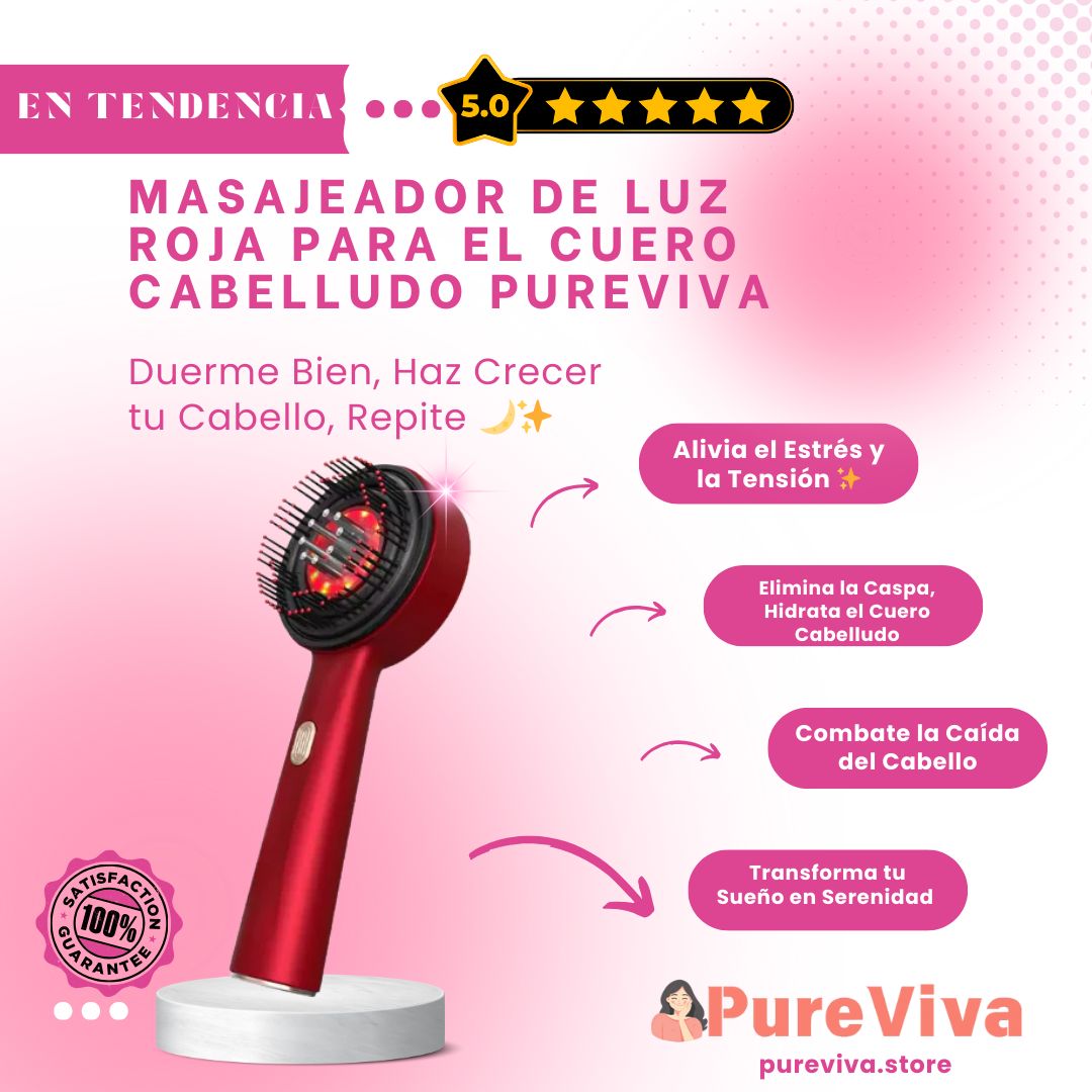 PureViva®  Peine de Masaje Energizante para el Cuero Cabelludo – Estimula el Crecimiento del Cabello y Relajación